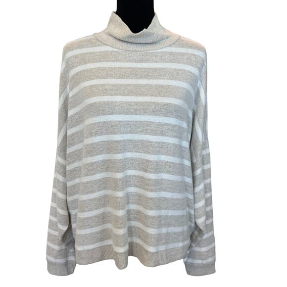 New ~ LUCKY BRAND ~ Viscose Women's Gray White Striped Pullover Sweater Size L - Picture 1 of 6